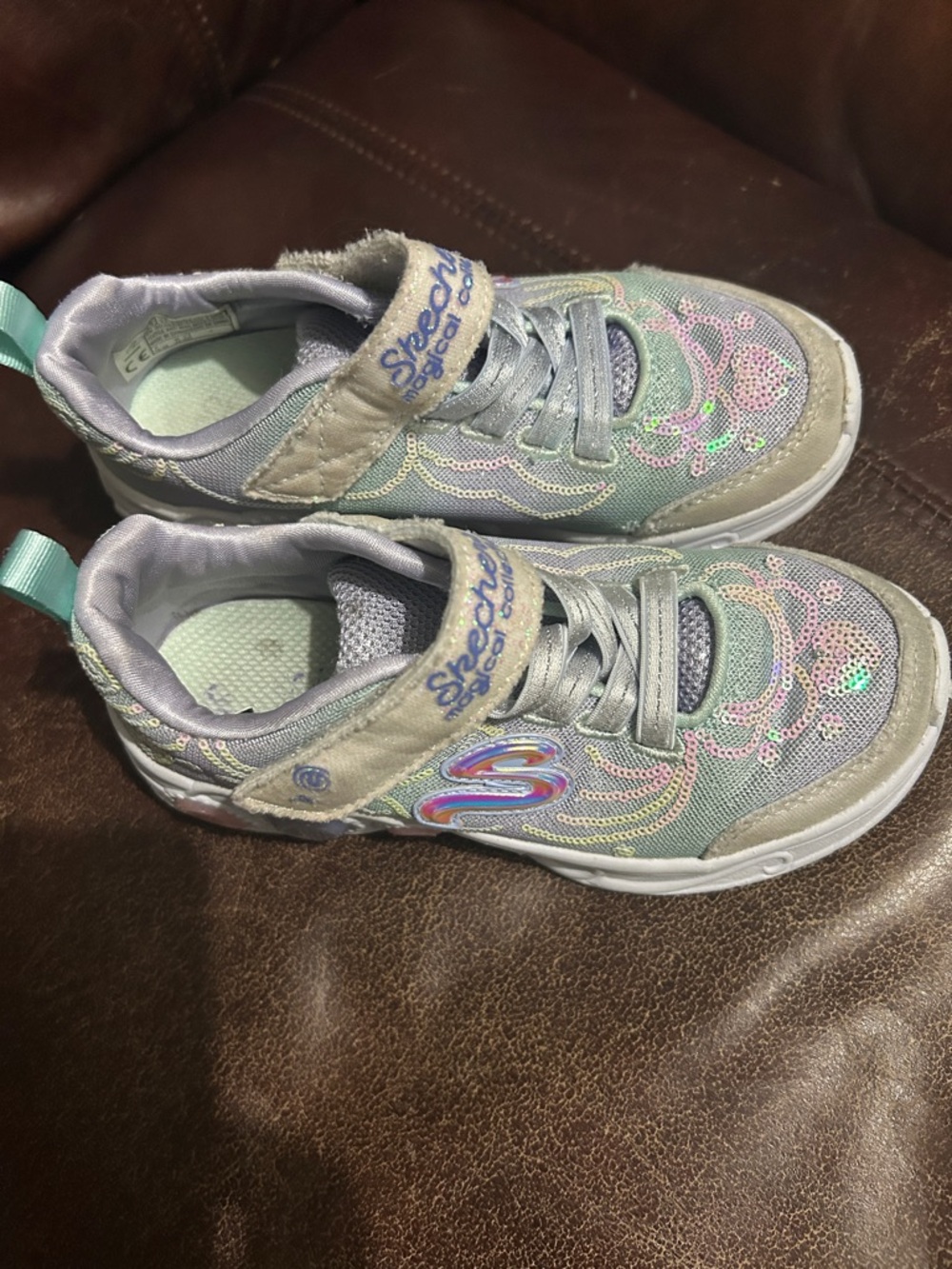 Skechers Girls' Light-Up Glitter Sneakers in Mint and Pastel Pink